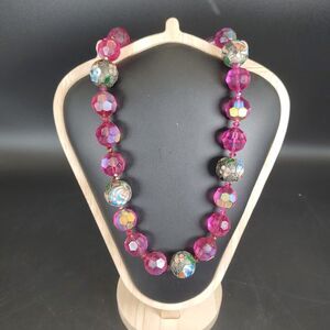 Vintage Cloisonné Bead Necklace Purple Aurora Borealis 17.5"